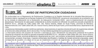 BIOPEX S.A.C. inicia participación ciudadana para su planta de refinación de aceite de pescado en Supe Puerto
