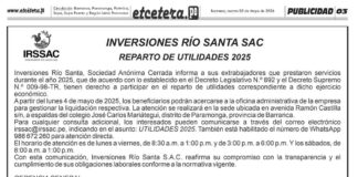 Inversiones Río Santa convoca a sus extrabajadores para el cobro de utilidades 2025